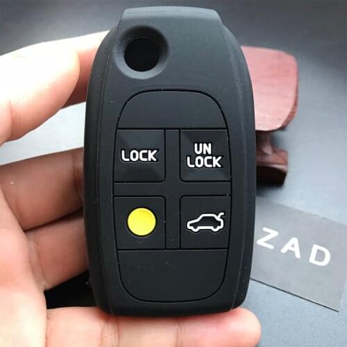 ZAD Silicone car key case cover skin shell holder set for Volvo S60 S80 D05 V70 XC70 XC90 5 button folding flip key protector