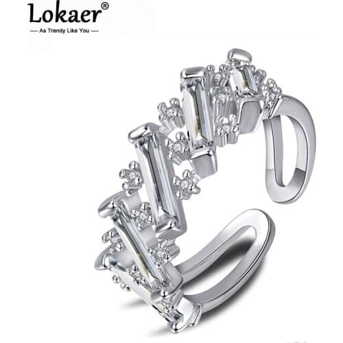 Lokaer Original Design Geometric Crystal Wedding Rings Pave Setting Cubic Zirconia Anniversary Rings Jewelry For Women LR17186
