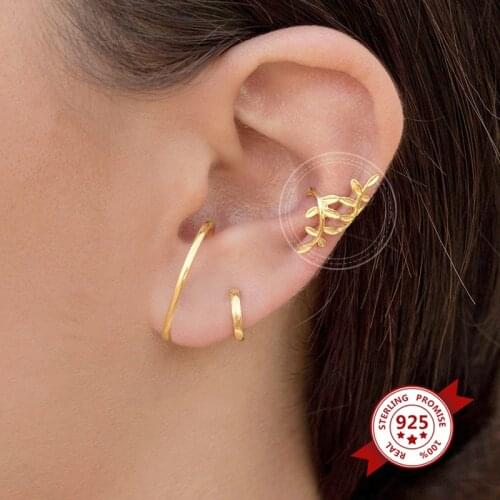 Simple Personality Non-piercing Cartilage Leaves feathers Hollow Earrings for Women 925 Sterling Silver Ear Clip Men Jewelry A30