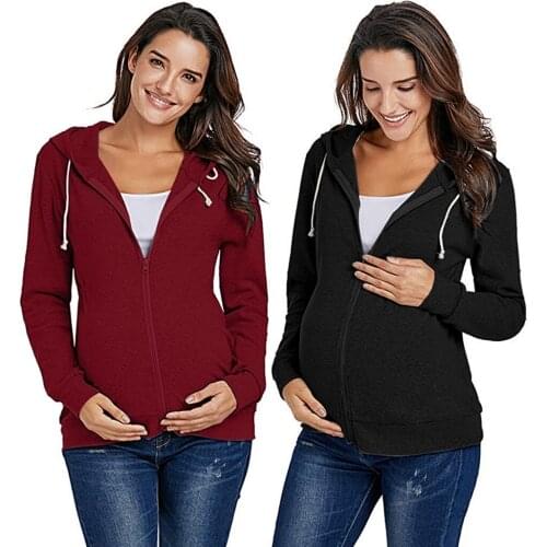 Womens Maternity Zipper Nursing Hoodie Sweatshirts Tops For Breastfeeding Solid Dress Polyester Women in Maternity Hot Sale