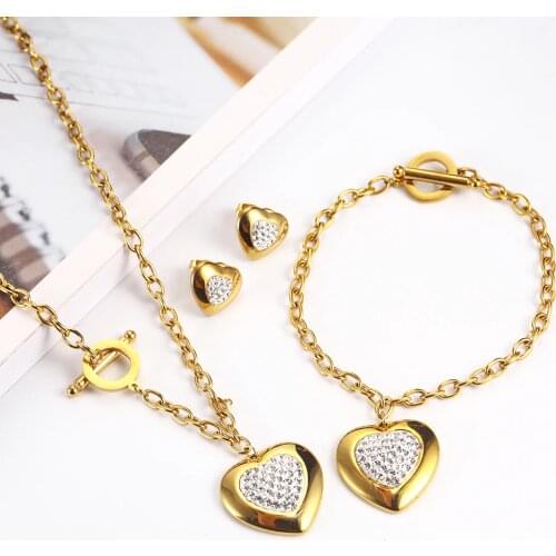 OUFEI Stainless Steel Jewelry Woman Sets Heart Necklace Earrings Bracelet Set Accessories Fashion Jewelry sets Gifts For Women