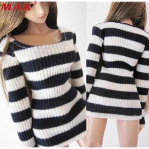 1/6 Scale Female College Style Top Clothes Pl168 Dark Blue Wide Stripes Long Sleeve T-shirt For 12-inch Action Figure Body