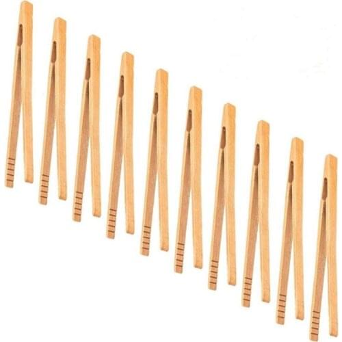 10 Pieces Bamboo Toast Tongs, Bamboo Tongs 7 Inches Toaster Tongs Made of Natural Bamboo perfect for Toast Bread Pickles