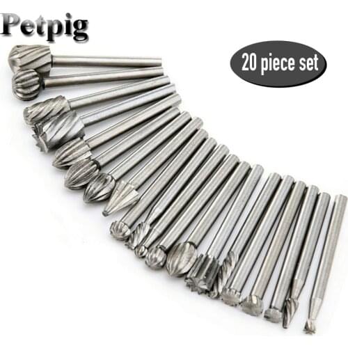 20 Pcs Electric Grinder Accessories Alloy Steel High Speed Steel Grinding Head Woodworking File Milling Cutter For Engraving