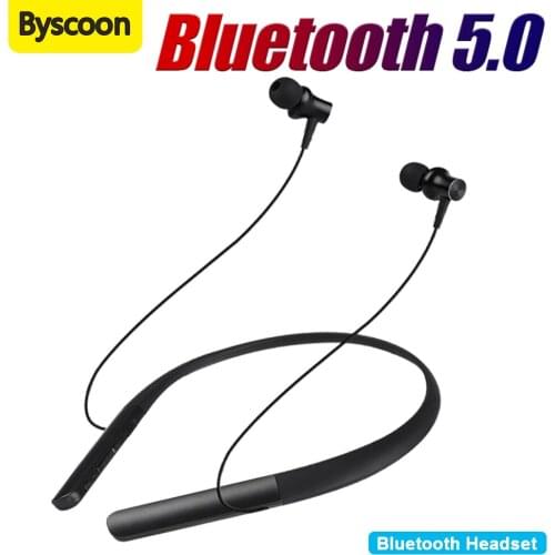Byscoon Bluetooth 5.0 Headphone Noise Cancelling Wireless Headphones with Mic Stereo Neckband Earphones Sport Waterproof Headset