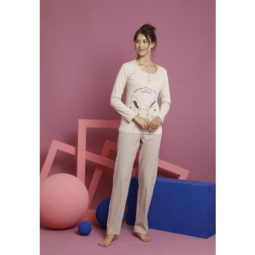 Cathi&White Womans pajama set, sleepwear, %95 cotton, %5 lycra, rabbit pattern dm60060