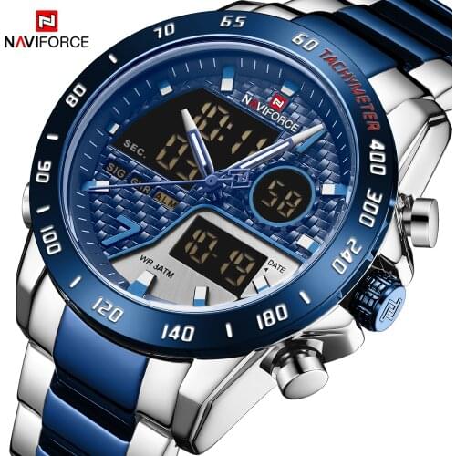 NAVIFORCE Men Watches 30M Waterproof Top Luxury Brand Military Sport Quartz Stainless Steel LED Digital Clock Relogio Masculino
