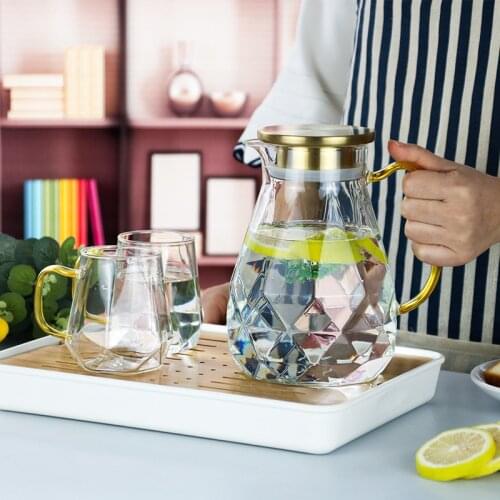 1.6L Diamond Transparent Glass Teapot Set Hot Cold Water Jug Transparent Coffee Pot Home Water Kettle Heat-resistant Teapot Set