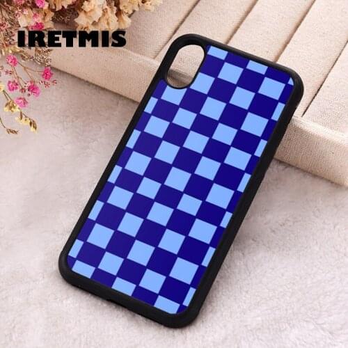 Iretmis 5 5S SE 2020 Phone Cover Case for iPhone 6 6S 7 8 Plus X Xs XR 11 12 Mini Pro Max Silicone Blue Checkers