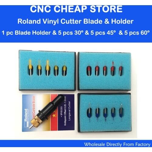 Roland Black Vinyl Cutter Blade Holder + 5 pcs 45 + 5 pcs 60 +5pc 30 Degree Roland Liyu Signcut Vinyl Cutter Blades