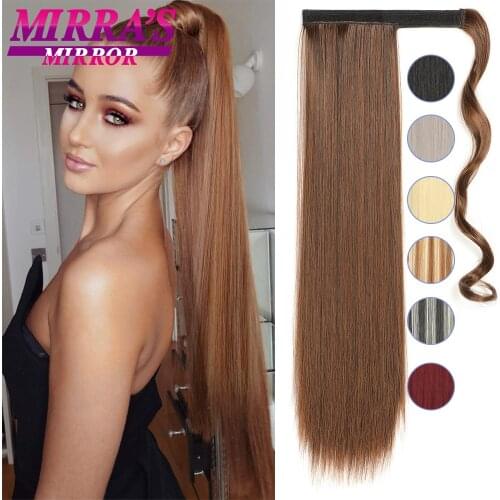 Wrap Around Clip In Ponytail 22 Inch Long Straight Ponytail Synthetic Hair Piece Clip in Ponytail Hair Extensions Hairpiece