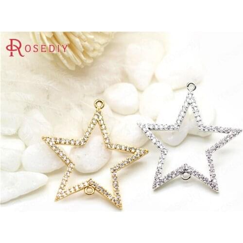 F287)2 pieces 19-20mm 24K Gold Color Plated Brass with Zircon Connect Star Charms High Quality Diy Jewelry Findings Accessories