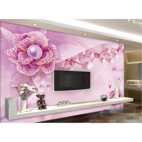 CJSIR Custom Photo 3D Mural, Purple Flower Jewelery TV Wall Background Papel De Parede Wall Paper Wallpaper for Walls 3 d