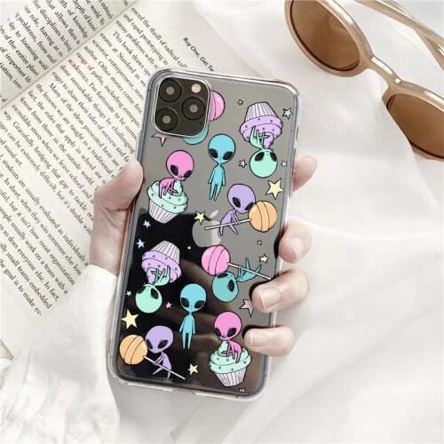 GYKZ Cute Cartoon Alien Space TPU Silicone Phone Case For iPhone XS MAX 11 Pro 7 SE 2020 XR X 8 6s Plus Clear Soft Cover Fundas
