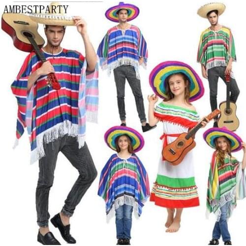 Hot 2020 Halloween Cosplay Costumes Kids Adult Mexican Clothing Mexico Clothes Hawaii Clothing performance clothes AMBESTPARTY