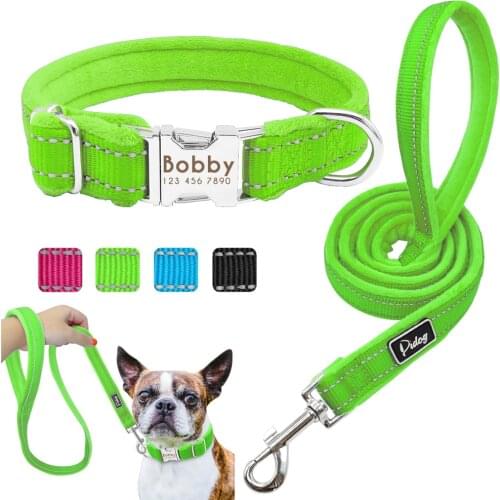 Custom Dog Collar Nylon Reflective Dog Collar Leash Set Personalized Pet Dog Tag For Small Medium Large Dogs Pug Bulldog Engrave