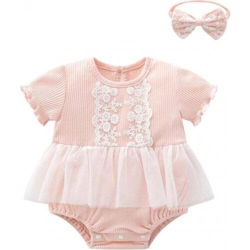 2021 Baby Princess Clothes Newborn Girl Climbing Bodysuits 2pcs Summer Short Sleeve Clothing Cotton Jumpsuit 0-18m Twins Outfit