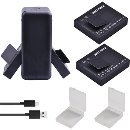 For 2Pcs 1010mAh Original Xiaoyi Battery AZ13-1 Battery + USB Dual Charger for Xiaomi yi Action Camera Xiaomi Yi Accessories