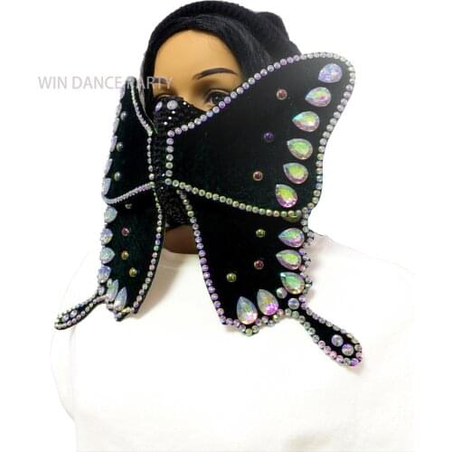 Colorful Big Stones Persona Fashion Sparkly Mask Butterfly Wing Style Costume Reusable Face Mask Decoration Jewelry Mask