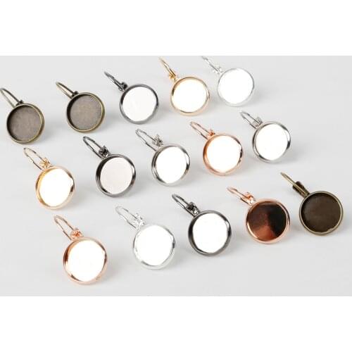10pcs 12mm Earring Hooks Silver Plated Round Cabochon Base Eardrop Accessories Copper Material DIY Jewelry Accessories