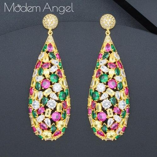 ModemAngel Water Drop Luxury Cubic Zirconia African Nigerian Wedding jewelry for Women Bridal Earrings Jewelry Gift