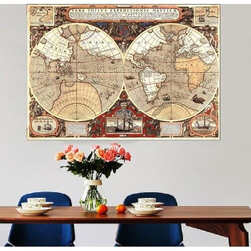 The Retro World Map Renaissance Wall Art Pictures Non-woven Canvas Painting Non-smell Posters Living Room Home Decoration