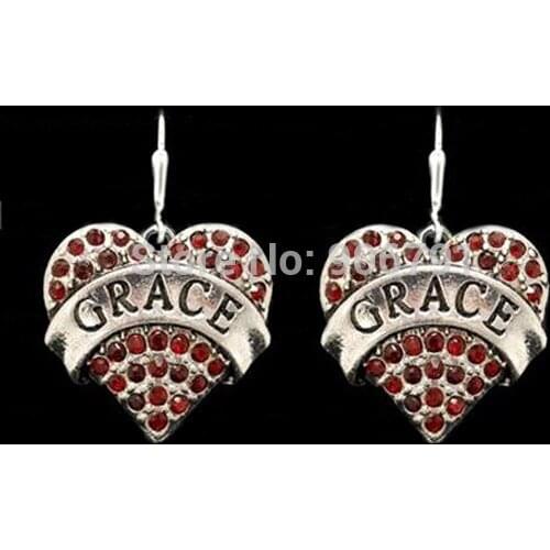 Newest Styles rhodium plated Grace Red Crystal Heart Earrings(E100069), 30pair a lot