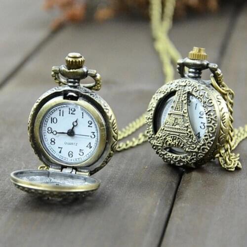 2021 New Hot Sale Retro Vintage Simple Steampunk Quartz Necklace Carving Pendant Chain Clock Pocket Watch