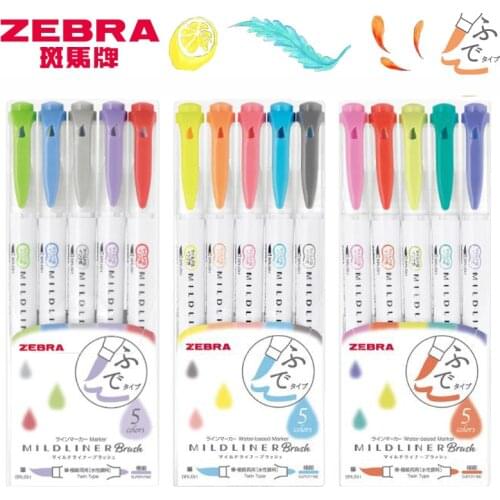 NEW 5 Colors Zebra MildLiner Brush Pen Set WFT8 Double Sided Water-based Highlighter Marker Pen Journal Supplies