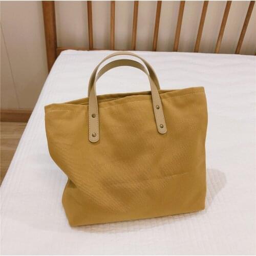 Pure Color Canvas Handbag Women Small Square Bag Leather Handle Female Simple Handbags Portable Shopping Bags Mommy Hand Bag