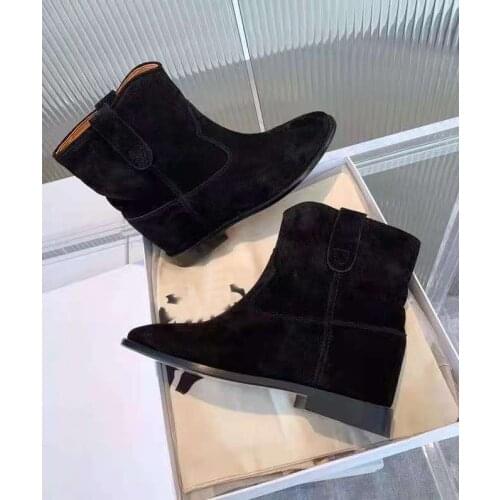 Paris Crisi Boots Black Suede Western Cowboy Boots Concealed Wedge Heel Classic Shoes