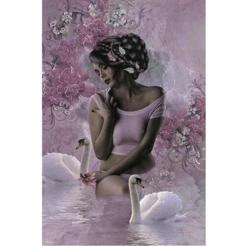 Full Drill Square 5D DIY Diamond Painting Beauty and white swan Diamond Embroidery sale flower Cross Stitch Rhinestone