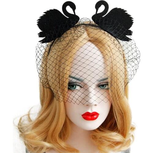 Headbands Hairband for Women Girl Black Swan Felt Mesh Eye Mask Halloween Fancy Dress Party Costume Ball Hair Hoop Accessories