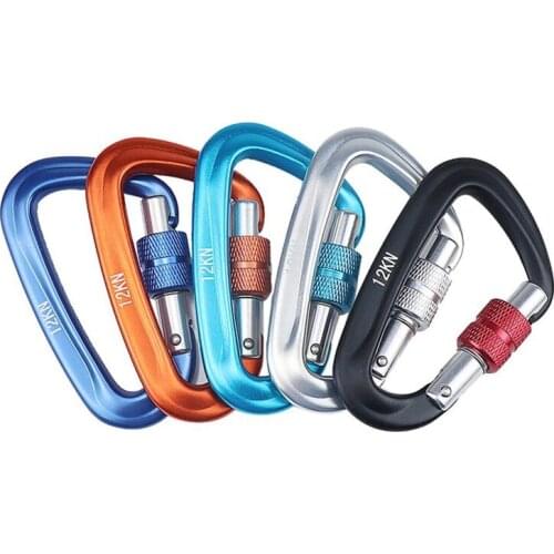 12KN Professional Climbing Carabiner D Shape Mountaineering Buckle Hook Aluminum Safety Lock Outdoor Survival Climbing Equipment