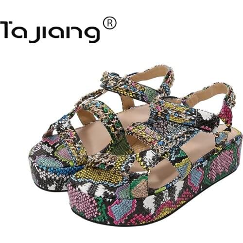 Ta Jiang New summer ladies wedge metal chain gladiator sandals classic ladies high heels platform shoes dress shoes female T0314
