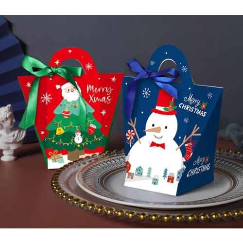 Happy Christmas Party Portable Candy Snack Cookie Gift Box New Gift Packaging Paper Box ChildrenS Creative Portable Candy Box