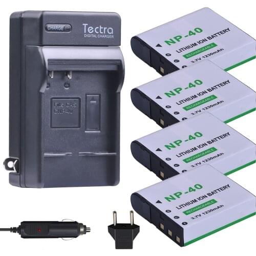 Tectra 4Pcs NP-40 NP40 NP 40 Battery+ Digital Charger for Casio EX-FC100 FC150 FC160S Z400 PRO P505 P600 P700 ZOOM Z100 Z1000