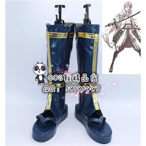 Touken Ranbu Online Tsurumaru Kuninaga Blue Cosplay Shoes Boots X002