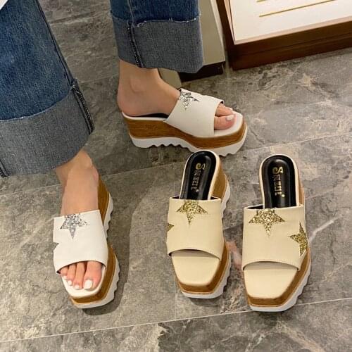 Wedges Slipper Women shoes Platform heel mules Star Patchwork slides ladies fashion Thick bottom Slides Summer Sandalias Mujer