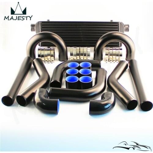 Universal DIY 2.5" 63mm Intercooler + Aluminum Pipe Piping Hose T-clamps Kit