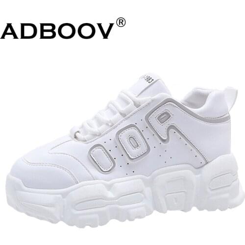 ADBOOV 2020 Spring Women Fashion Sneakers White PU Leather Platform Casual Shoes Ladies