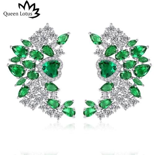 Queen Lotus 2018 Korean Fashion Stud Earrings for Women Big Leaf Crystal Earrings Statement Earrings Jewelry Adornment Gifts