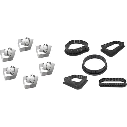 11Pcs Mousse Tart Ring Perforated Circle Bakeware Cake Mold, 6Pcs Square & 5Pcs Round,Love,Square,Rectangle,Oval Retail