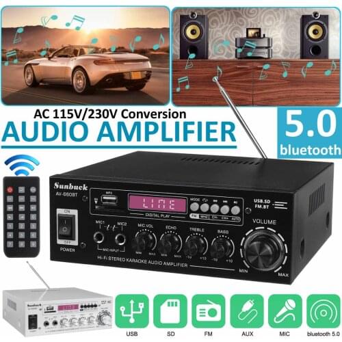 2 Channel LED Display Home bluetooth Amplifier Mini HiFi Stereo Power Home Theater Amplifier Support USB Memory Card FM Radio