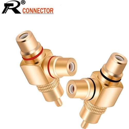 2pcs/1pair High Quality Gold Plated RCA Male to 2 Female RCA Splitter Adapter AV Video Audio T Plug RCA 3 way Plug R Connector