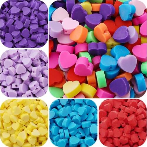 30pcs Love Heart Shape Spacer Beads Polymer Clay Beads For Jewelry Making DIY Scrapbooking Garment Sewing Craft Accessories