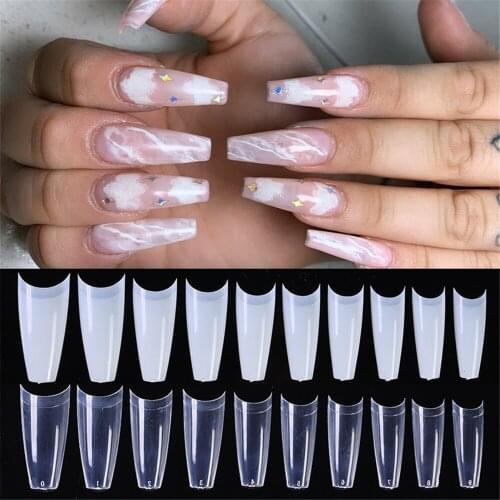 500Pcs/Set Coffin Clear Natural French Ballet Coffin False Nails Tips Half Cover Fake Nails Manicure Acrylic Nail Art Tools