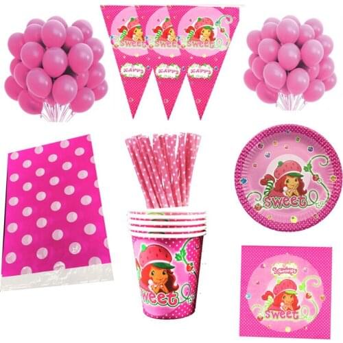 71pcs Shortcake Girl Disposable Tableware Strawberry Party Decorations Kids Birthday Party Supplies Baby Shower Decoration