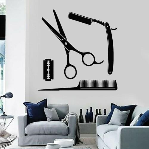 Barbershop Vinyl Wall Decal Mans Hair Barbershop Barber Tools Shaving Wall Stickers Hair Salon Window Decor Wallpaper C705