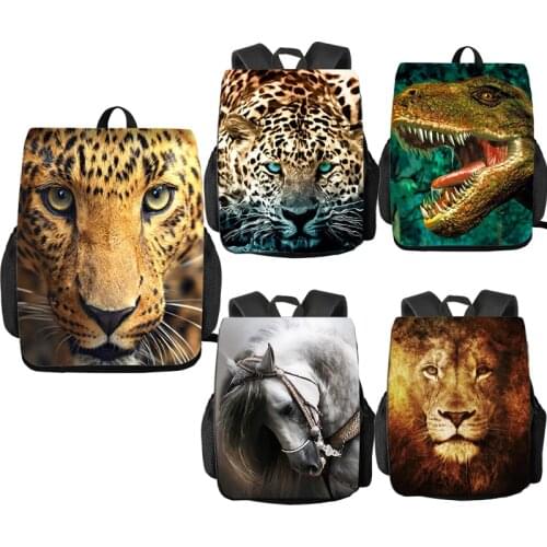 White Tiger Backpack Children School Bags Teenagers Boys dinosaur Bookbag Kids Backpack Zoo Animal lion Horse Prints Backpack